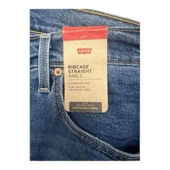 Levi’s Women RIBCAGE Blue Super High Rise Ankle Jeans Plus Size 22W Stretch - Picture 9 of 14